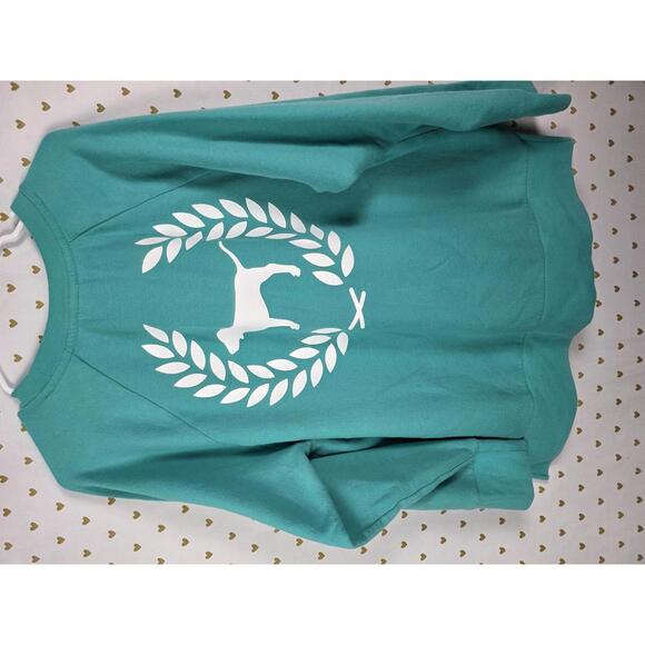 PINK Victoria's Secret Tops - Victorias Secret Pink Crew Neck Oversized CREST Sweater MEDIUM Aqua